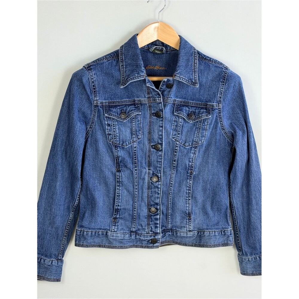 Eddie Bauer Denim Jacket Medium Blue Jean Trucker Stretch Cropped